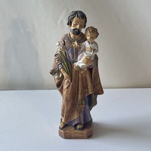 VTG St Joseph w/Infant Baby Jesus Statue Figurine ITALY Catholic Celluloid MCM
